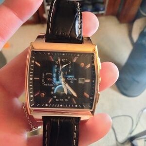 Berle Black and Gold Square Dial Watch
